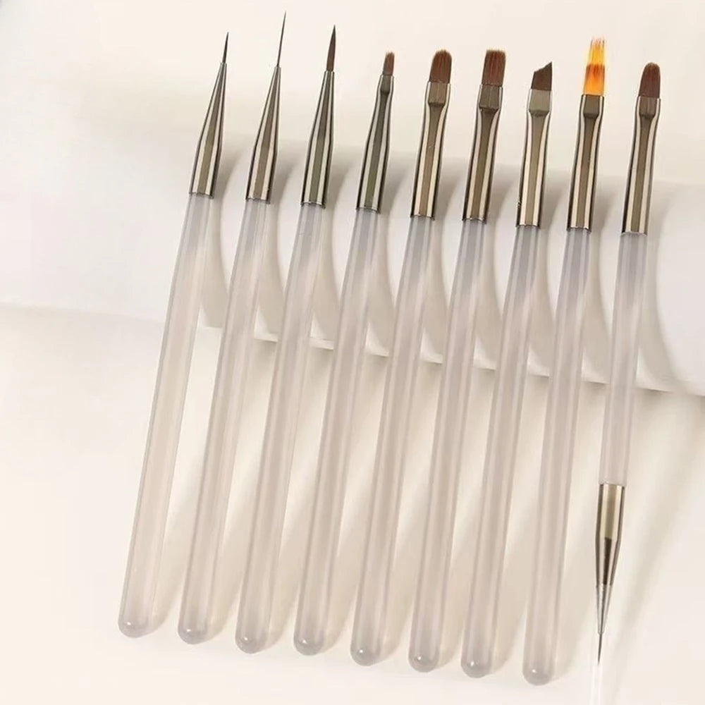 Conjunto 9 Pincéis Nail Art para Pintura | Ferramentas Profissionais para Designs e Detalhes
