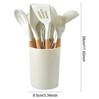 Kit 12 Utensílios Cozinha Cabo Madeira