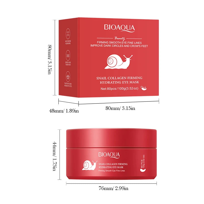 Máscaras Olhos BIOAQUA 80pcs Caracol Colágeno – Anti-Olheiras Bolsas Rugas Hidratante Anti-Idade Patches