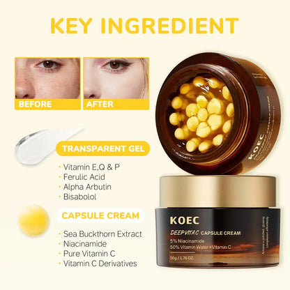 Creme Cápsulas KOEC Vitamina C 50g | Anti-Rugas com Niacinamida e Ácido Ferúlico
