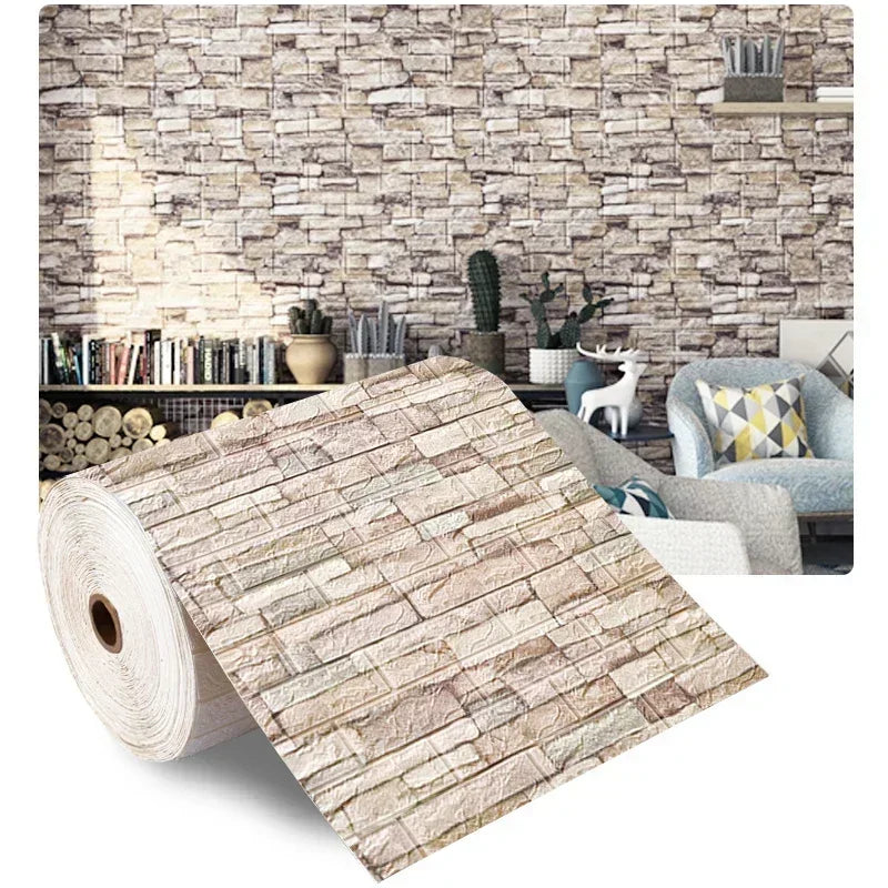 Papel de Parede 3D Autoadesivo Efeito Tijolo Antigo - 70cm x 1/5/10m Impermeável para Sala e Quarto