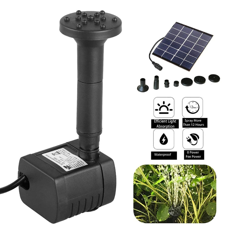 Bomba Fonte Solar 1.4W com 6 Bicos | Para Jardim, Lago e Piscina