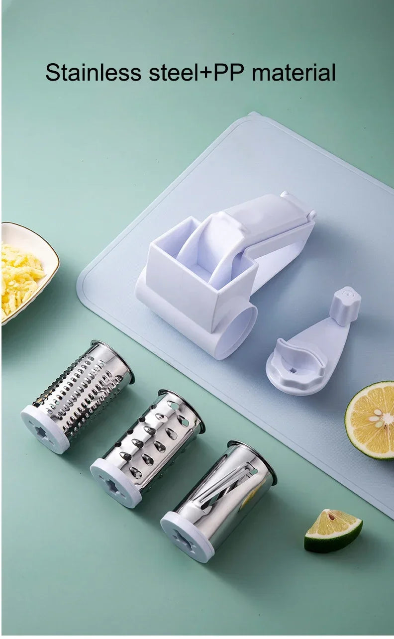 Ralador Queijo Rotativo Manual 3 em 1 - Ralador Multifuncional Aço Inox Manivela Cozinha Criativo