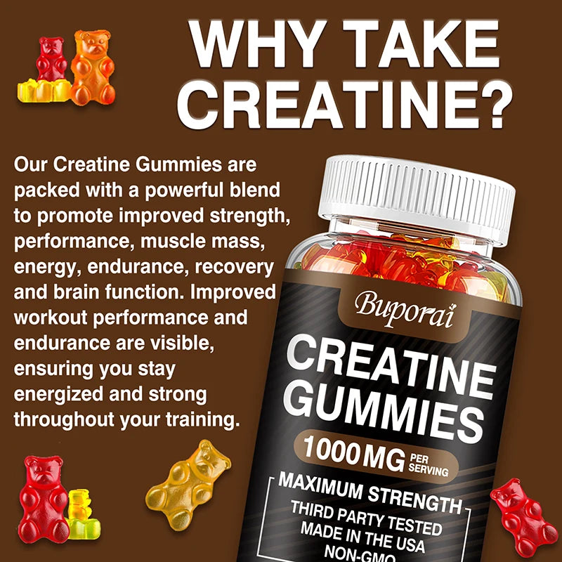 Xemenry Creatine Monohydrate Gummies | Energia, Massa Muscular e Performance | 30 / 60 / 100 Gummies