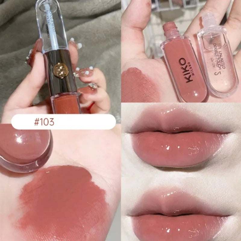 Batom Dupla Ponta com Espelho | Gloss Volumizador que Não Desbota