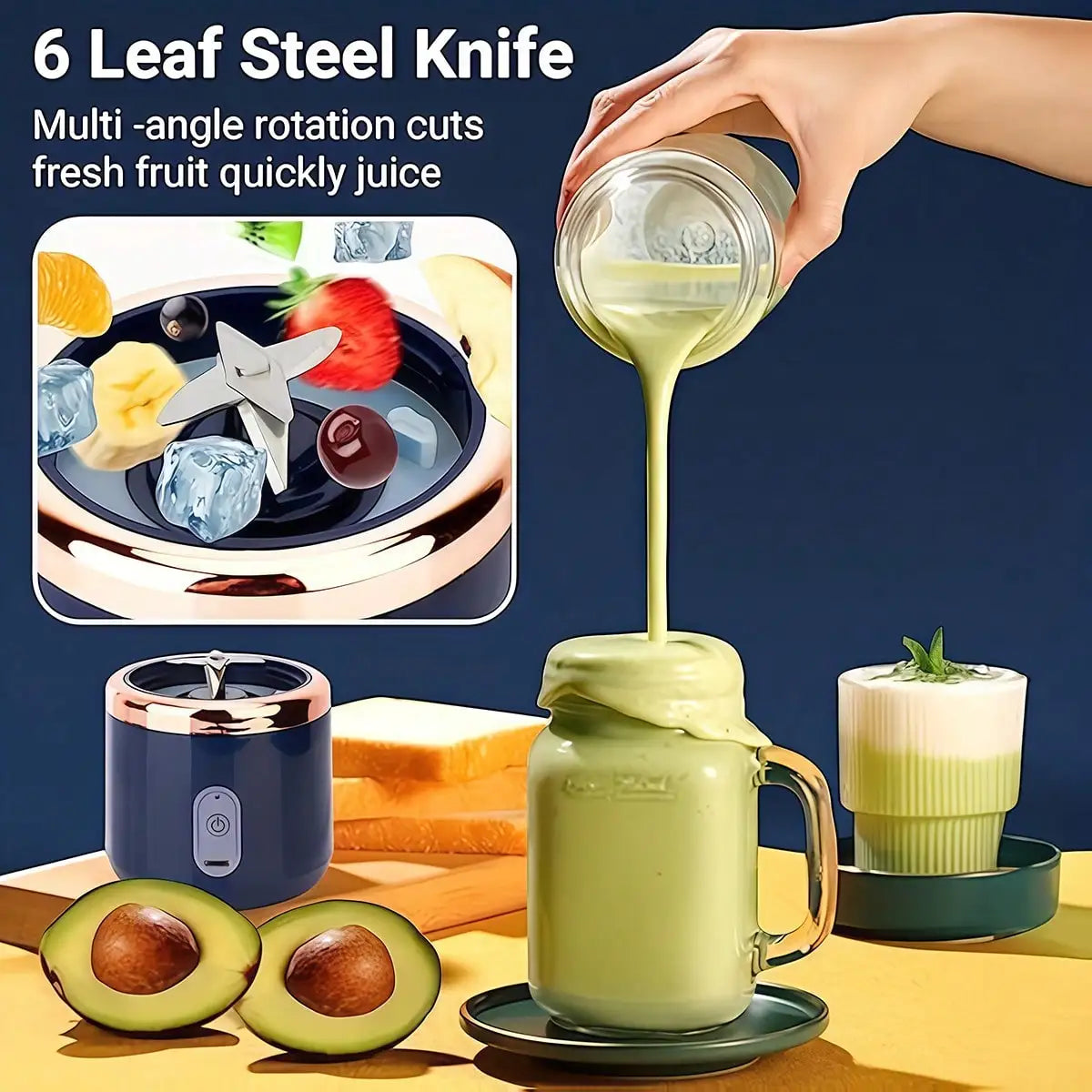 Liquidificador Portátil Potente com Copo - Smoothies Frutas Vegetais Cozinha Ginásio