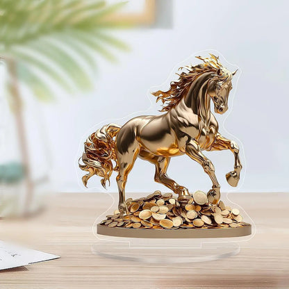 Estatueta Cavalo 2D Plana Acrílico Impermeável - Escultura Decorativa Mesa Escritório Lareira