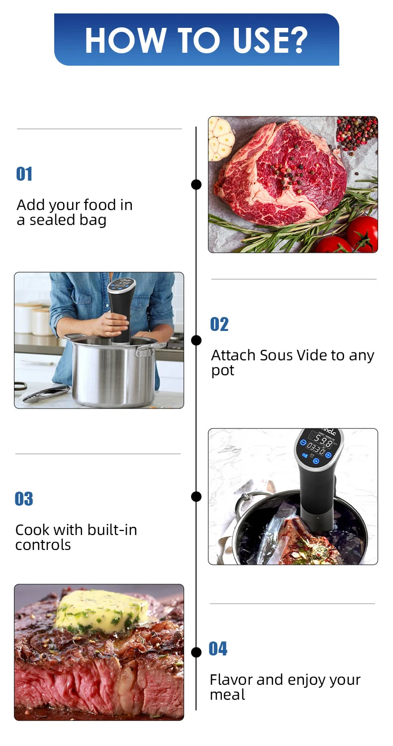 Sous Vide Wancle 1100W LCD - Circulador Imersão Cozinha Precisão IPX7 Impermeável Display Digital