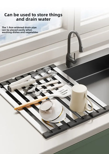 Escorredor Inox Retrátil Lava-Loiça 42x32,5cm – Cesto Organização Pratos e Pauzinhos | Inox 304
