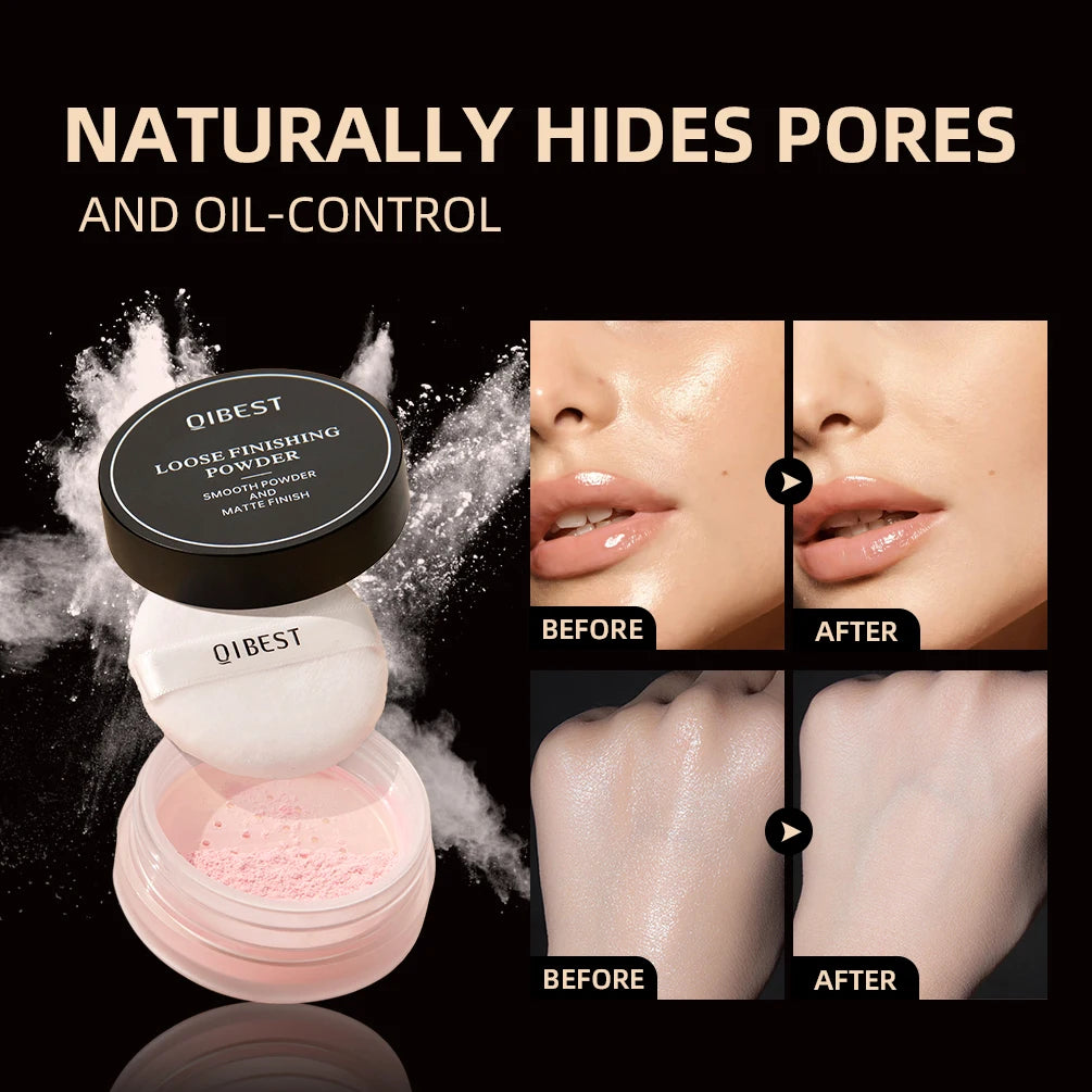 Pó Solto QIBEST 4 Cores 6g - Matte Acabamento Aveludado Controlo Oleosidade Impermeável Longa Duração