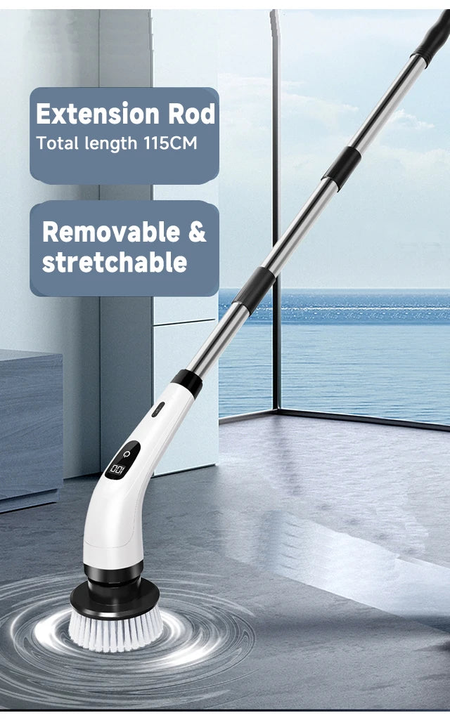 Escova Elétrica Limpeza 7-em-1 Sem Fios - 5000mAh IPX6 Extensível | Casa de Banho Cozinha