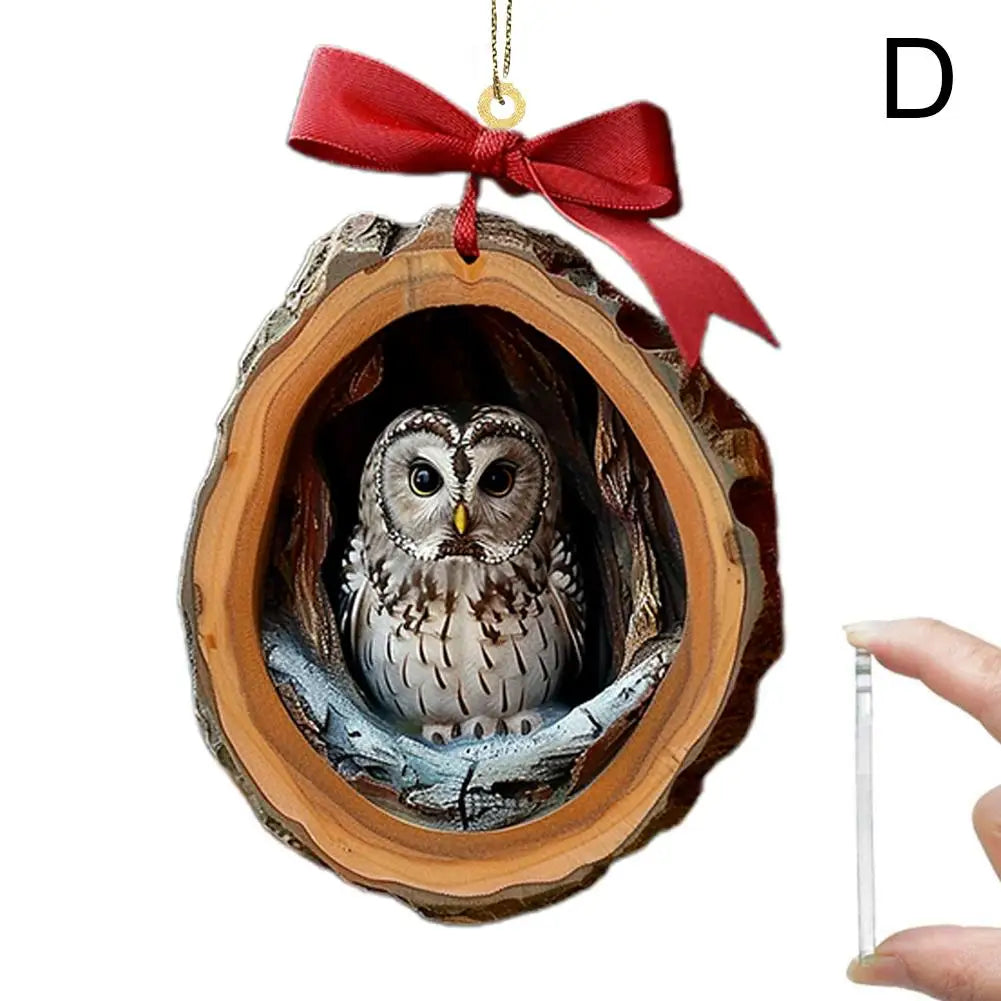 Pendentes de Natal Coruja em Acrílico 2D | Decoração para Árvore de Natal e Casa