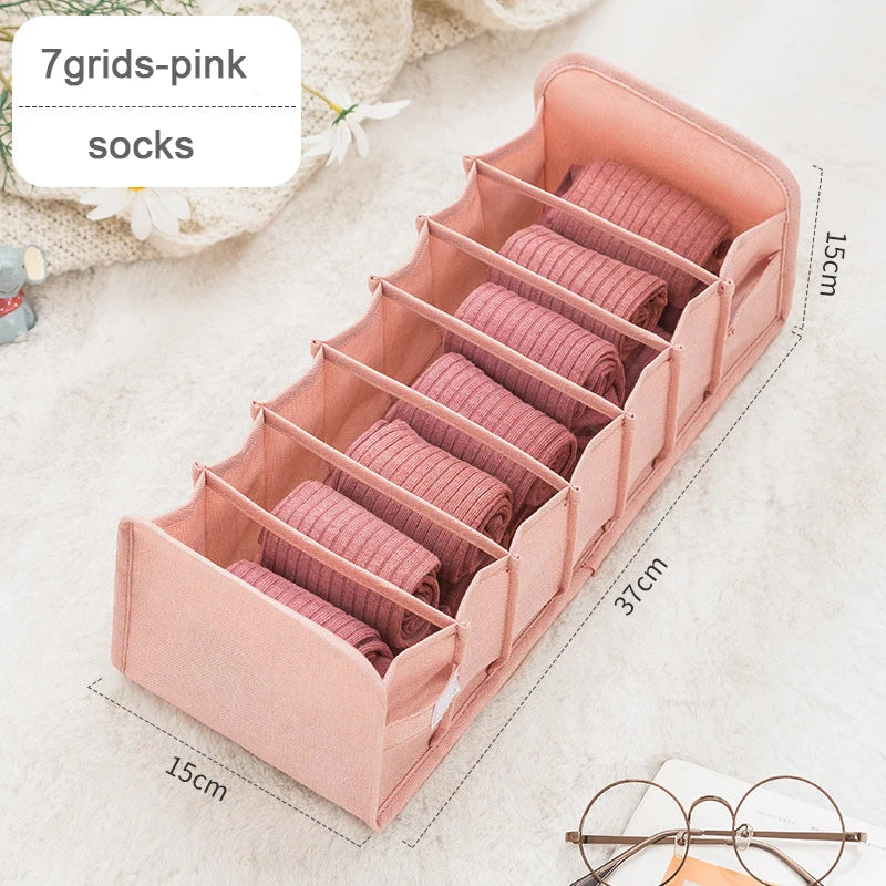Organizador de Gavetas para Meias e Roupa Interior | Caixa Separadora com 7 Divisórias | Organizador Dobrável para Sutiãs, Calças e Jeans | Ideal para Quarto, Roupeiro e Dormitório