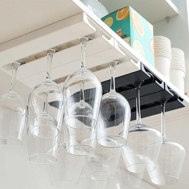 Suporte de Taças para Parede Sem Ferramentas – Expositor de Copos em Plástico Reforçado | Armazenamento de Taças de Vinho para Cozinha ou Bar | Economia de Espaço