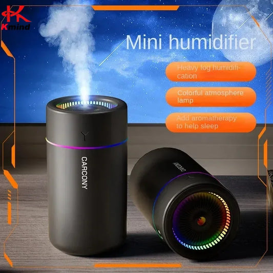 Humidificador de Ar 280ML com Luz de Atmosfera Colorida — Difusor de Óleos Essenciais Silencioso para Casa e Carro