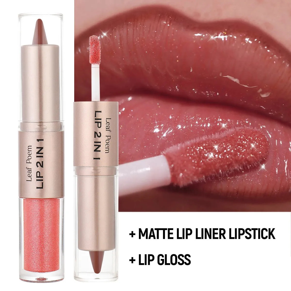 Lápis Labial 2 em 1 Delineador Mate – Gradiente Nude Castanho Gloss Espelho À Prova de Água Contorno Lábios