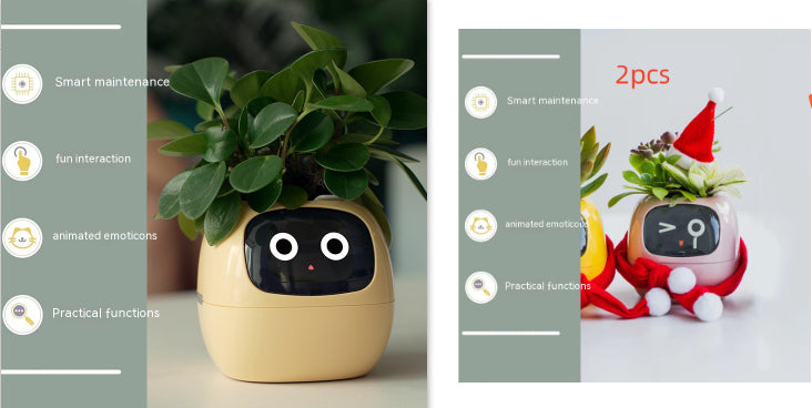 Vaso Inteligente com Expressões e Sensores – Mais de 49 Expressões, 7 Sensores Inteligentes e Chip de IA, Tornando o Cultivo de Plantas Mais Fácil e Divertido