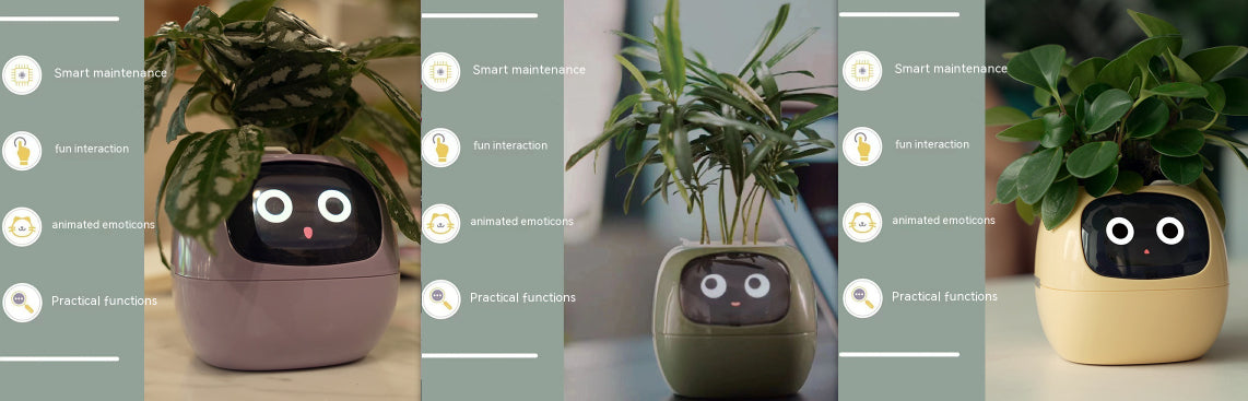 Vaso Inteligente com Expressões e Sensores – Mais de 49 Expressões, 7 Sensores Inteligentes e Chip de IA, Tornando o Cultivo de Plantas Mais Fácil e Divertido
