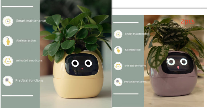 Vaso Inteligente com Expressões e Sensores – Mais de 49 Expressões, 7 Sensores Inteligentes e Chip de IA, Tornando o Cultivo de Plantas Mais Fácil e Divertido