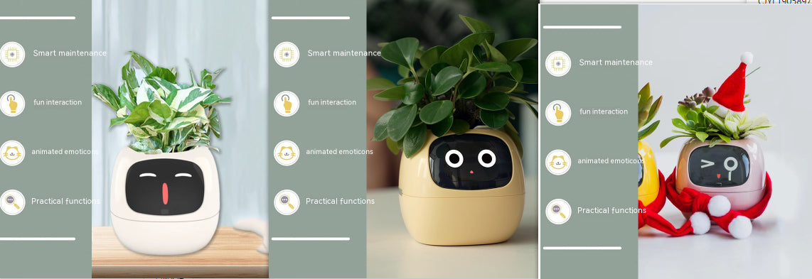 Vaso Inteligente com Expressões e Sensores – Mais de 49 Expressões, 7 Sensores Inteligentes e Chip de IA, Tornando o Cultivo de Plantas Mais Fácil e Divertido