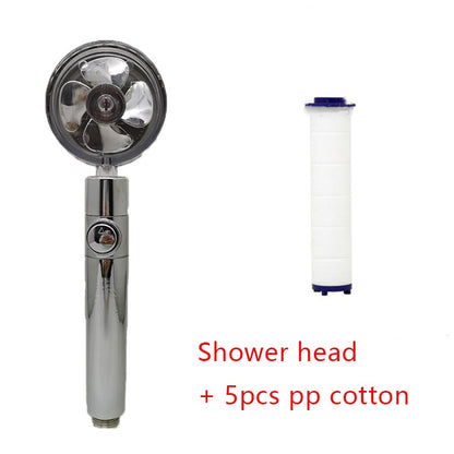 Ducha 360° Rotativo – Economia de Água, Alta Pressão, Turbo com Mini Ventoinha, ABS Premium